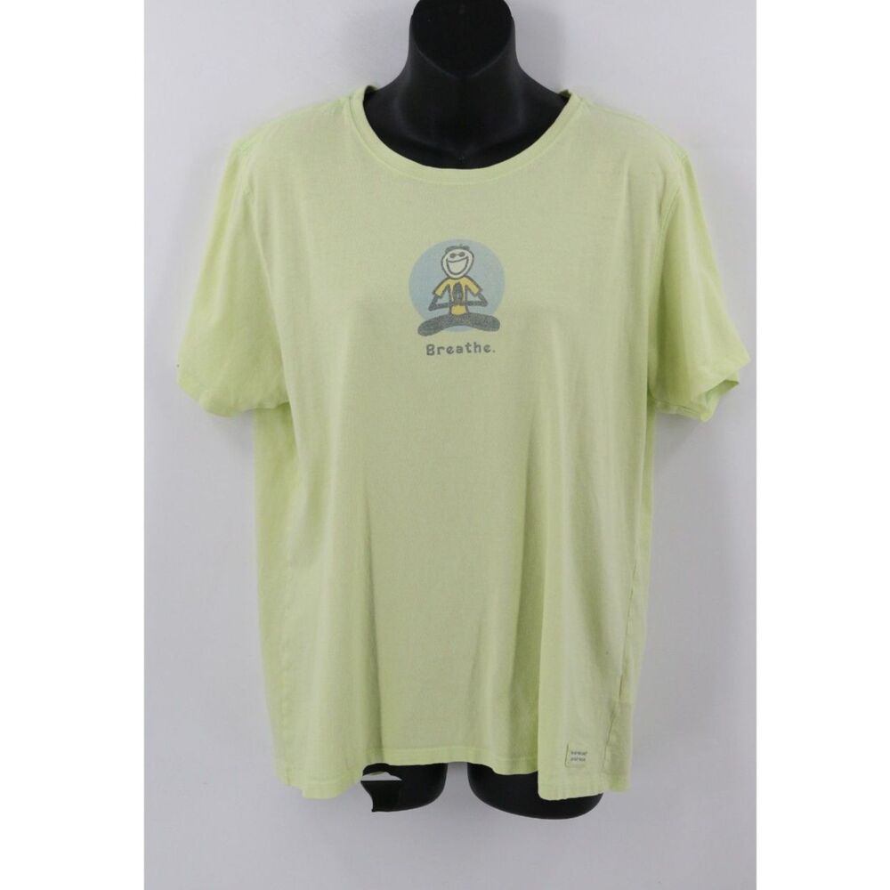 Life is Good Womens Relaxed Fit T-Shirt Size Large Yellow Breathe Yoga